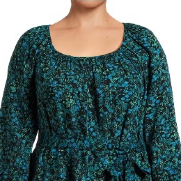 Terra & Sky Women's Plus Size Floral Print Shirred Mini Dress 0X (14W) - Picture 3 of 13